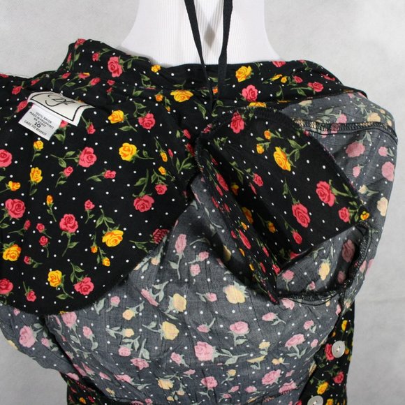 Vintage 50’s DJI Black Rayon Floral Midi Dress w/ Drawstring Belt SZ 10 EUC - Picture 6 of 8